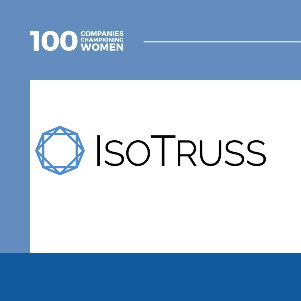 A blue and white logo for isotruss